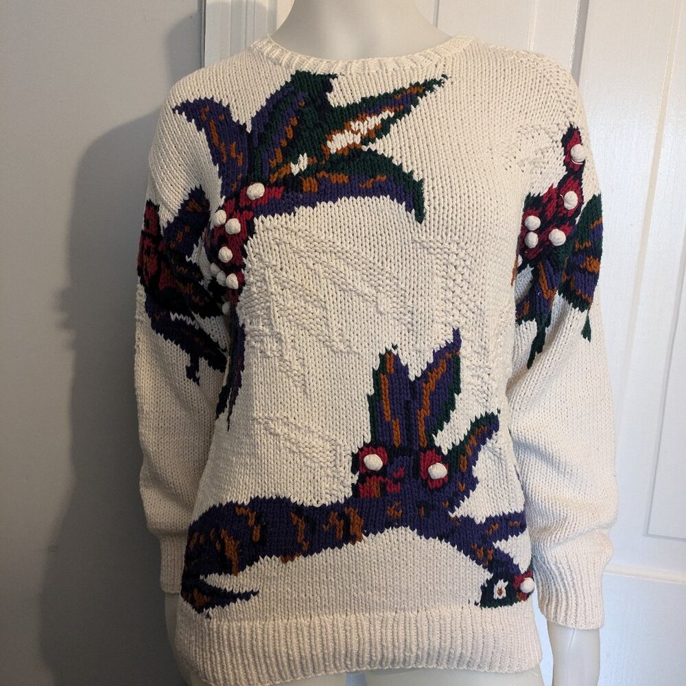 Sweater vintage knit, flower design,